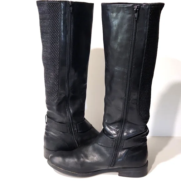 Clarks Pita Dakota Black Leather Riding Moto Buckle Zip Tall Boots Size 9.5 - Picture 2 of 13